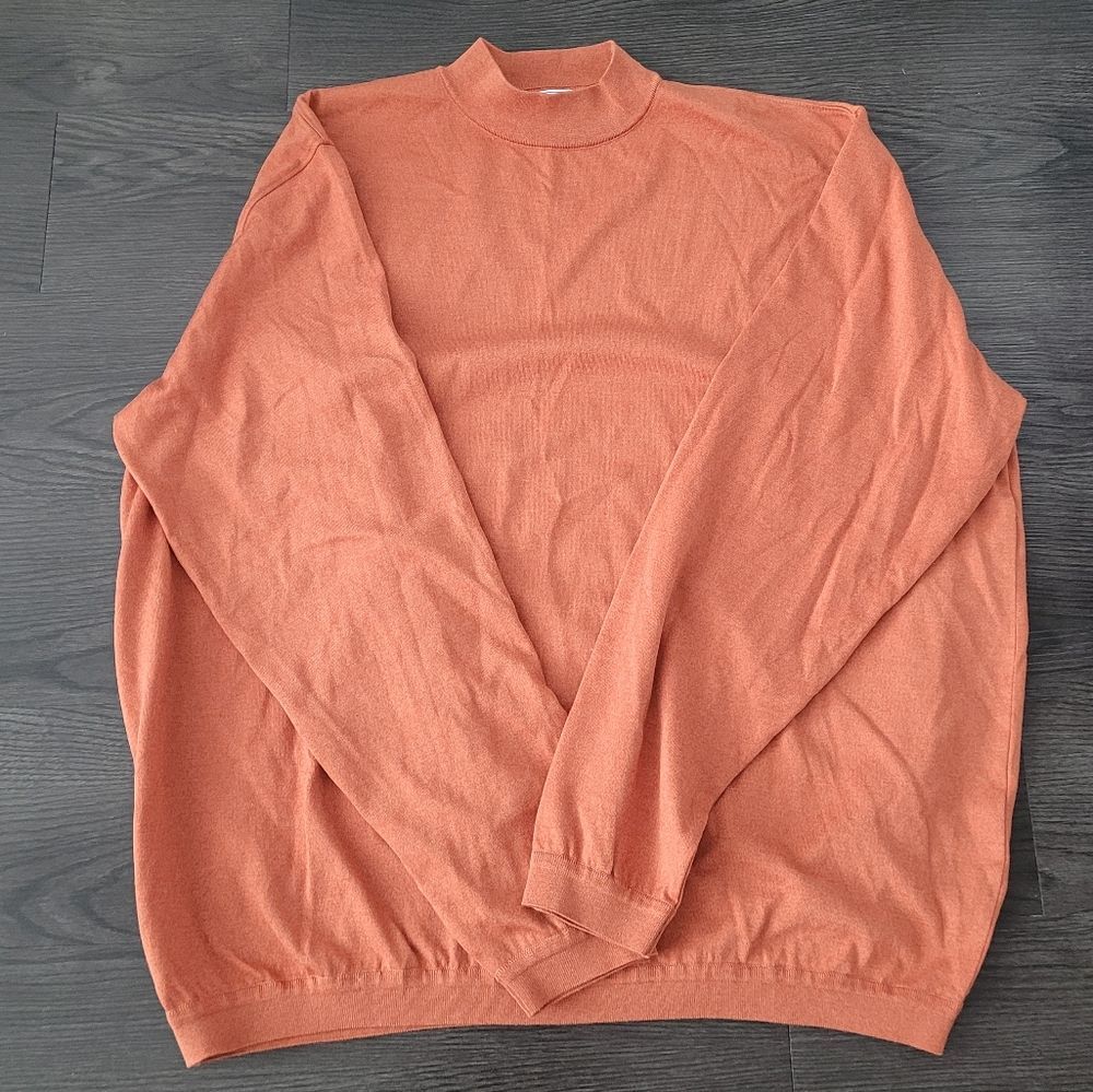 Maus And Hoffman Mock Neck knit Sweater Orange Men's XXL Lightweight Pullover